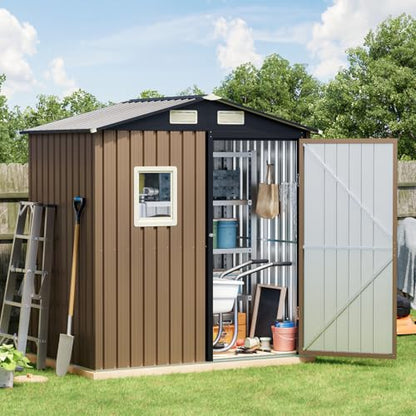 Outdoor Steel Storage Shed (6X4FT / Brown)