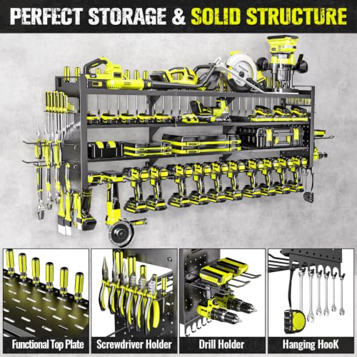 49.8" Power Tool Organizer Wall Mount (Black / 14 Drills Holder-4 Layers)