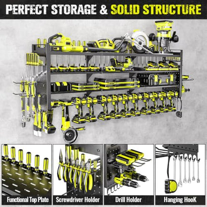 49.8" Power Tool Organizer Wall Mount (Black / 14 Drills Holder-4 Layers)