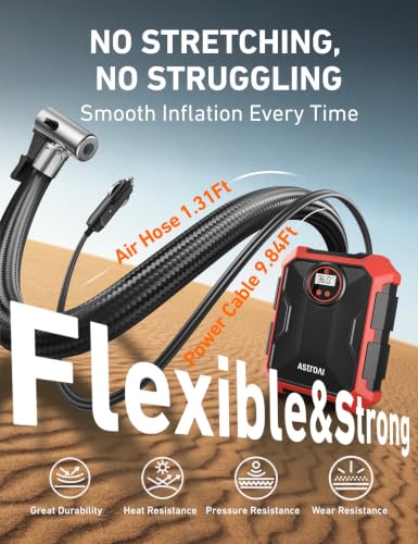 Tire Inflator Portable Air Compressor 12V DC Integrated Storage (Red)