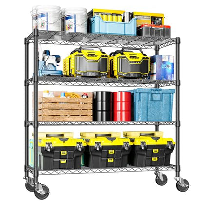 4 Tier Adjustable Heavy Duty Metal Storage Shelving Unit (4 Tier, 17.7" D x 47.2" W x 59.1" H / Black)
