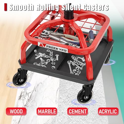 Rolling Shop Stool with Wheels (Red)