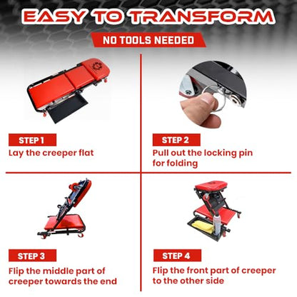 40" Mechanics Creeper Z fold with Side Tool Tray