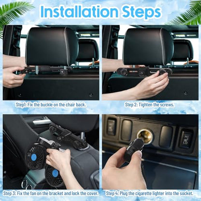 2 Pcs Dual Car Seat Fans for Portable USB Backseat Cooling 12v Headrest 360 Degree Rotatable Fan Powerful Electric Air Circulation for Vehicles SUV