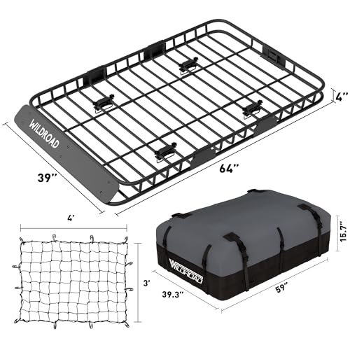 Rooftop Cargo Carrier Combo Roof Rack Cargo Basket 64" x 39" x 4" (64" x 39" x 4")