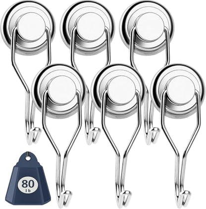 Magnetic Hooks (Silver / 6Pack 80Lbs+)