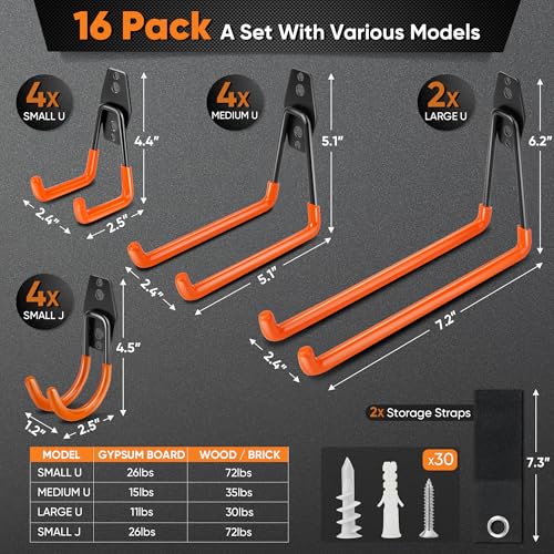 16 Pack Garage Hooks Heavy Duty (16 / Orange)