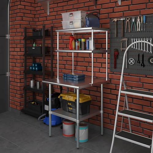 Stainless Steel Work Table Double Tier Overshelf (30" x 30" Work Table + 18" Overshelf)