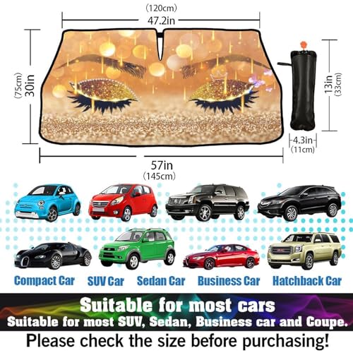 Hello Girl Gorgeous Eyelash Car Windshield Sunshade Umbrella Car Foldable Umbrella Sunshade for Front Window UV Reflector Auto Windshield Umbrella Sun Shades Cover for Most Vehicles 57'' X 30'' (57'' X 30'' / style-AB16)