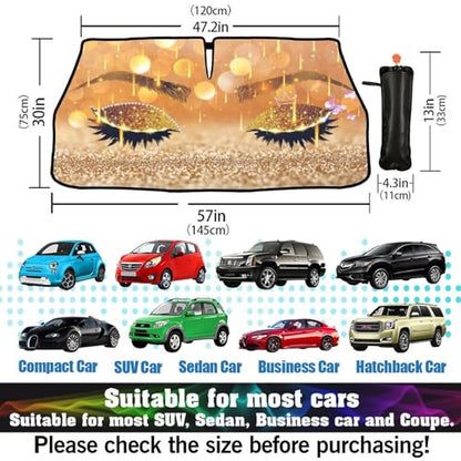 Hello Girl Gorgeous Eyelash Car Windshield Sunshade Umbrella Car Foldable Umbrella Sunshade for Front Window UV Reflector Auto Windshield Umbrella Sun Shades Cover for Most Vehicles 57'' X 30'' (57'' X 30'' / style-AB16)