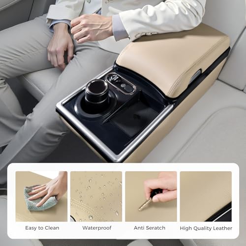 Universal Car Center Console with Wireless Charging & Cup Holder (Wireless Charging / Beige)