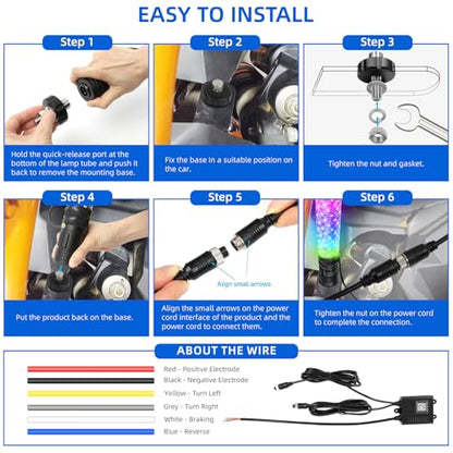 2Pack 1FT Fat Whip Lights New Upgraded Spiral LED Whip Light with Strobe Light RGB Chasing Dancing Lighted Antenna Whips W (Fat 2Pack 1FT)