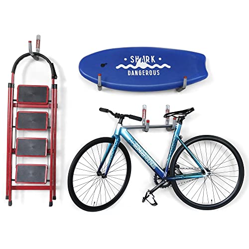 POETISKE Utility Hooks Ladder Hooks with 9.8'' Jumbo Arm Garage Storage Organizer Hang Folding Chair Bike Ski Tool Heavy Duty 4PC