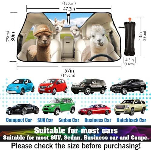 Funny Alpaca Car Windshield Sun Shade Umbrella Foldable Front Windshield Cover Funny Visor Umbrella Sun Shade Cover Sun Shade Car Accessories Blocks UV Rays (Alpaca)