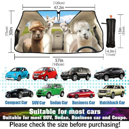 Funny Alpaca Car Windshield Sun Shade Umbrella Foldable Front Windshield Cover Funny Visor Umbrella Sun Shade Cover Sun Shade Car Accessories Blocks UV Rays (Alpaca)