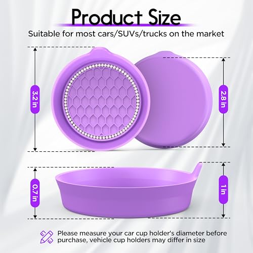 4 Pack Car Cup Holder Coaster Bling Crystal Rhinestone Car Interior (Purple / 4 Pack)