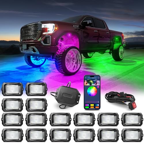 C2 MAX 16 Pods RGB+IC Chasing Rock Lights with Wiring Switch Kit (16 Pods Kit)