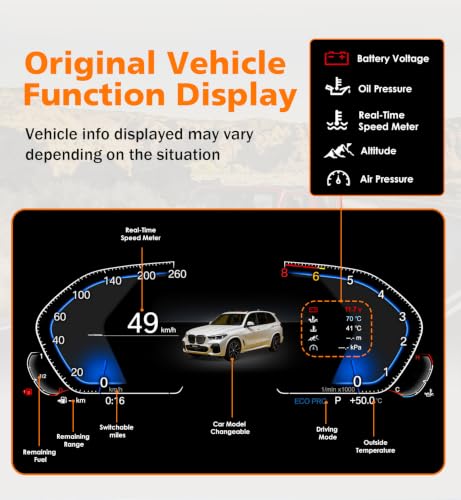 12.3” HD Screen1920*720 Digital Instrument Cluster Display for BMW 5 Series E60 E61 X5 E70 X6 E71 Support Wireless Apple Carplay Speedometer Upgrade Plug&Play Replacement