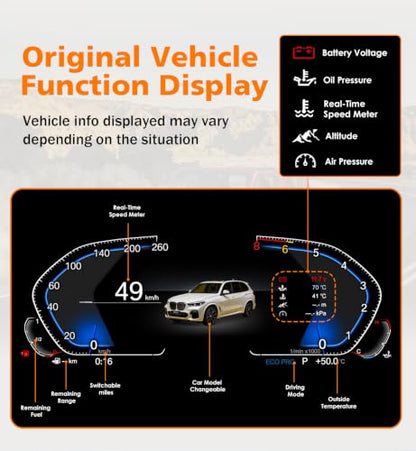 12.3” HD Screen1920*720 Digital Instrument Cluster Display for BMW 5 Series E60 E61 X5 E70 X6 E71 Support Wireless Apple Carplay Speedometer Upgrade Plug&Play Replacement