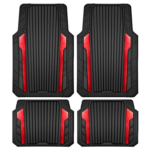 Heavy Duty Rubber Car Mats Metallic (BLack Red)