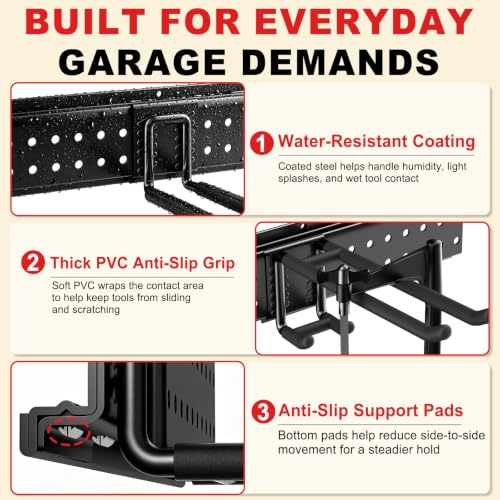 Garage Tool Organizer Wall Mount 49.5 inches with 10 Adjustable Heavy (49.5" | 3 Panels + 10 Hooks)