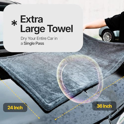 Crystal Clean 1300GSM Microfiber Car Drying Towel (Dark Grey / Pack of 1)