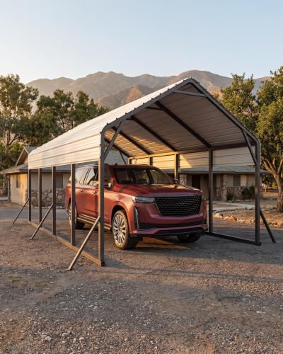 13 ft x21 ft x11 ft Oversized Metal Carport (White / 13x21 FT Regular Roof)