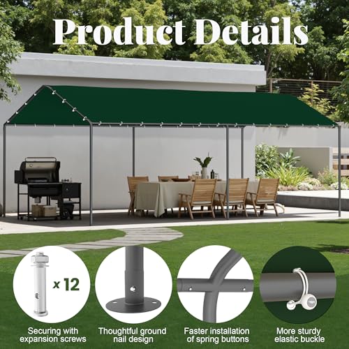 10x20 Carport Heavy Duty Portable Garage Shelter (Green / 10x20 without sidewalls)
