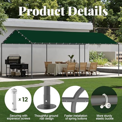 10x20 Carport Heavy Duty Portable Garage Shelter (Green / 10x20 without sidewalls)