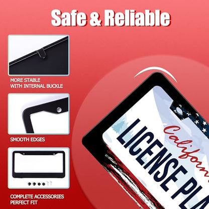 American Flag Patriotic License Plate Frame Stainless Steel with Screws (American Flag)