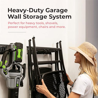 Garage Tool Organizer Wall Mount (Black / 80" Carbon Steel with 5 Racks & 10 Hooks)