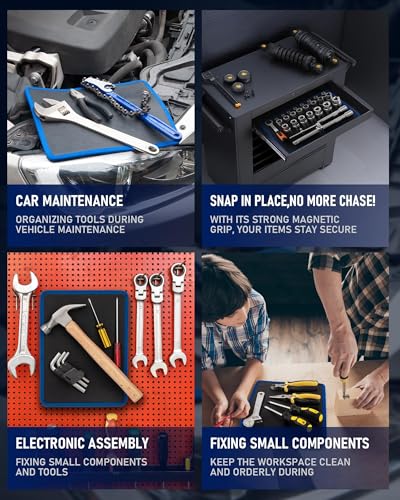 Magnetic Tool Mat Set (4 Magnetic Pads & Pickup Tools & Inspection Mirror)