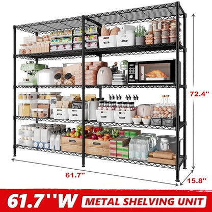5 Tier Heavy Duty Metal Shelving (Black-15.8" Dx61.7" Wx72.4" H-5 Tier)