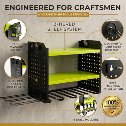 Power Tool Organizer Wall Mount (6 Drill Holder / Green)