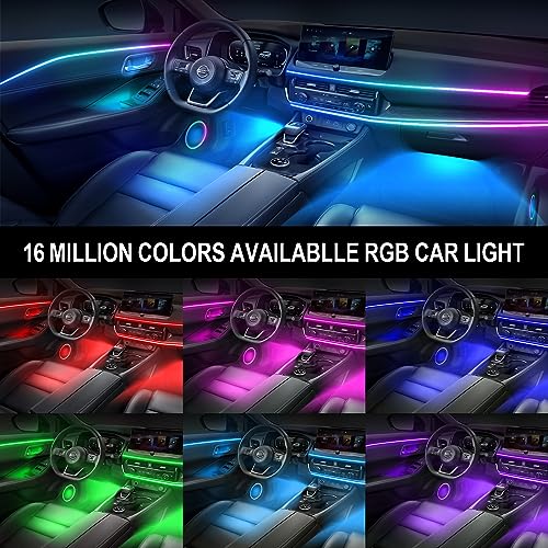 Dreamcolor Acrylic Interior Car Light 10 in 1 Automotive Ambient Light Kits with APP Control 16 Million Color 175 inches Fiber Optic Car LED Strip Light (dreamcolor 10 lights)