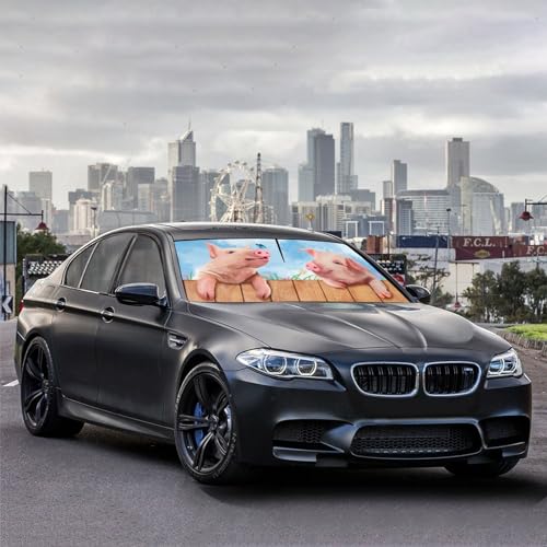 Cute Pig Car Windshield Sunshade Umbrella Car Foldable Umbrella Sunshade for Front Window UV Reflector Auto Windshield Umbrella Sun Shades Cover for Most Vehicles 57'' X 30'' (57'' X 30'' / style-AB30)