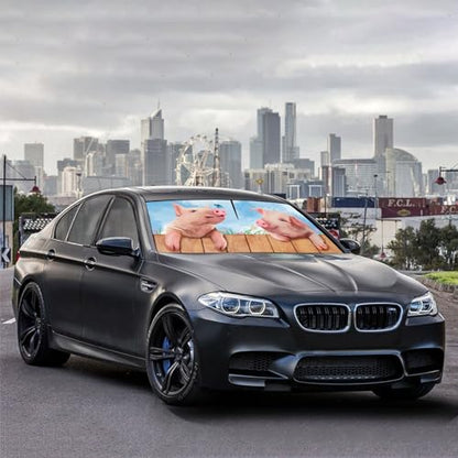 Cute Pig Car Windshield Sunshade Umbrella Car Foldable Umbrella Sunshade for Front Window UV Reflector Auto Windshield Umbrella Sun Shades Cover for Most Vehicles 57'' X 30'' (57'' X 30'' / style-AB30)