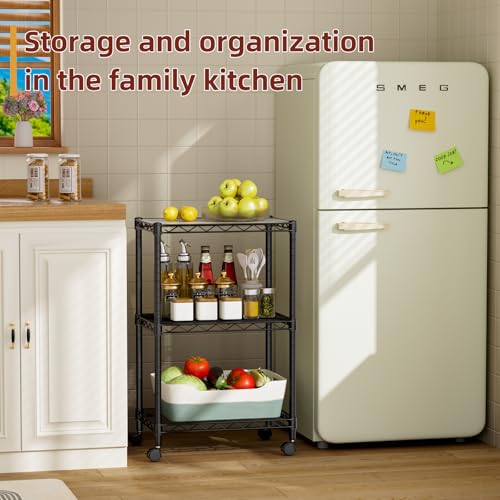 Small Wire 3 Adjustable Shelves Pantry Metal Shelf Floor Organizer (Black / 3-Tier 11.8"D X 17.3"W X 30.7"H)