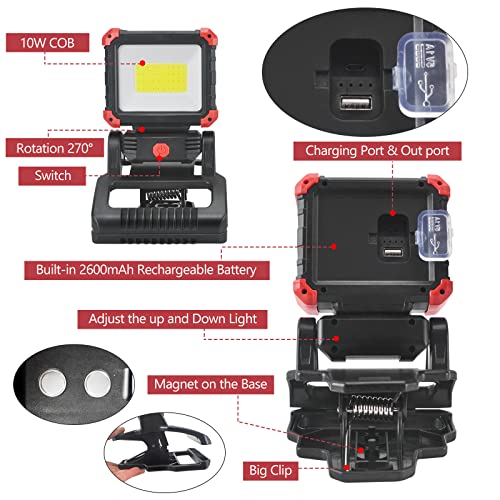LED Rechargeable Work Light with Clamp (Black 1Pack)