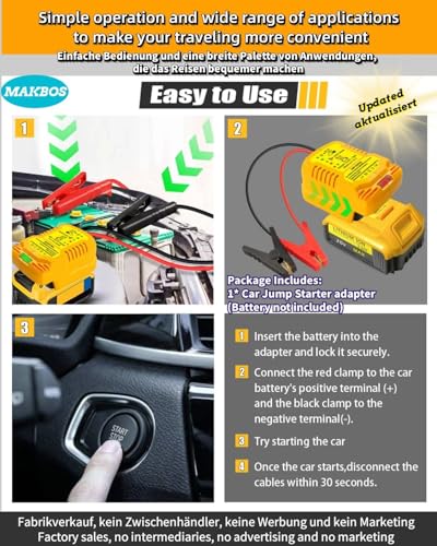 Jumper Starter Adapter for DeWalt 20V 60V Battery Car Jump Cables