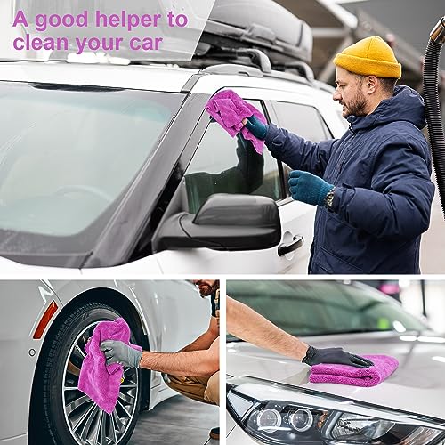 30 Pcs 16 x 16 Inch Edgeless Microfiber Plush Towels for Cars Detailing Drying Wash Polishing Absorbent Cleaning Cloths (Purple / 16 x 16 Inch)