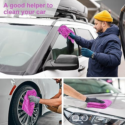 30 Pcs 16 x 16 Inch Edgeless Microfiber Plush Towels for Cars Detailing Drying Wash Polishing Absorbent Cleaning Cloths (Purple / 16 x 16 Inch)