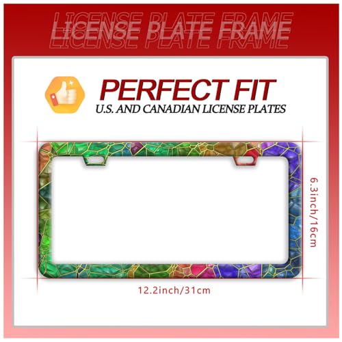Colored Gemstone Patterns Stainless Steel License Plate Frame for US Cars (Colored Gemstone Patterns)