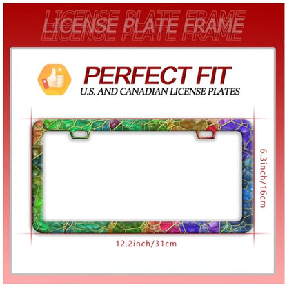 Colored Gemstone Patterns Stainless Steel License Plate Frame for US Cars (Colored Gemstone Patterns)