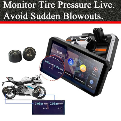BODIMIA 7" Motorcycle Dash Cam with Camera (7‘’ Motorcycle Dash Cam + Dual Camera & TPMS)