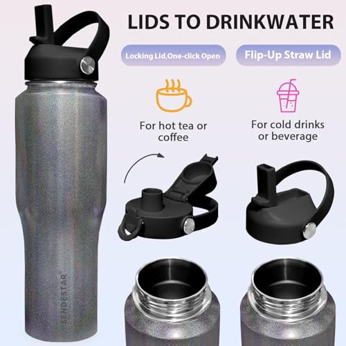 Water Bottle Wide Mouth Stainless Steel Vacuum Insulated Double Wall Keep Liquids Cold or Hot All Day (Laser Grey / 32 Ounces)