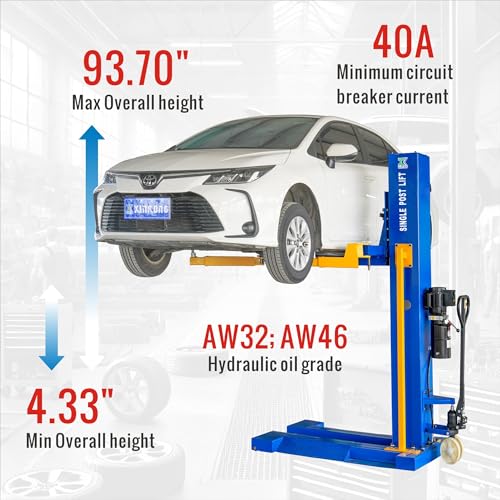 Mobile Car Lifts 6200 lb Capacity Single Post Lift M6200 110V (Model: M6200-110V)