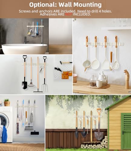 Broom Holder Over The Door with Hooks (White)
