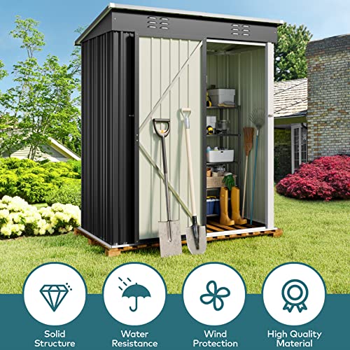 5x3 FT Outdoor Shed (Dark Gray / 5' x 3' FT/Sloped-roof)