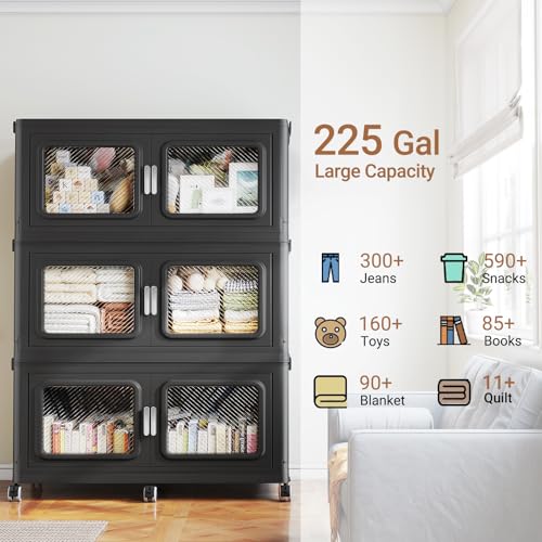 900 Qt Extra Large Stackable Storage Bin with Lids (Black / 300QT-3pack)